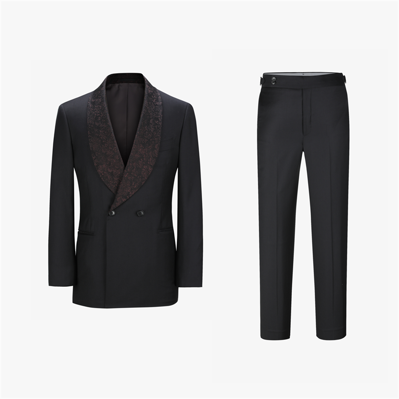 Men's Exquisite Black Plain Half Canvas Dinner Suit