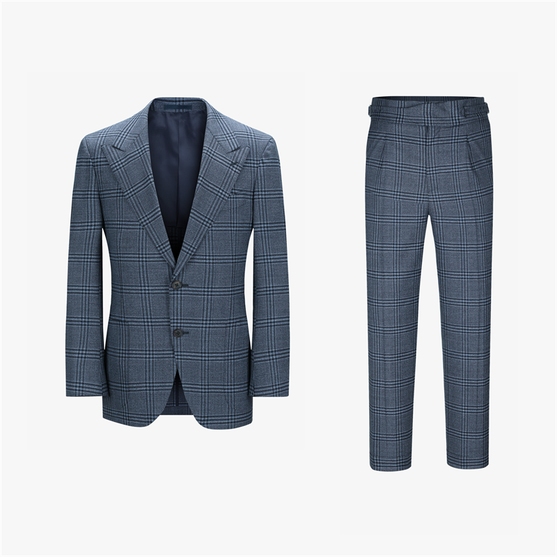 Men's Blue Check Half Canvas Suit