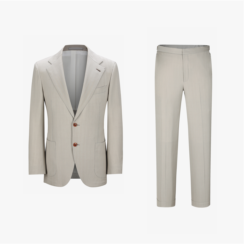 Men's Beige Plain Half Canvas Suit