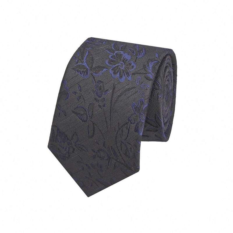 Men's Subtle Grey Hue Paired With Intricate Floral Designs Tie