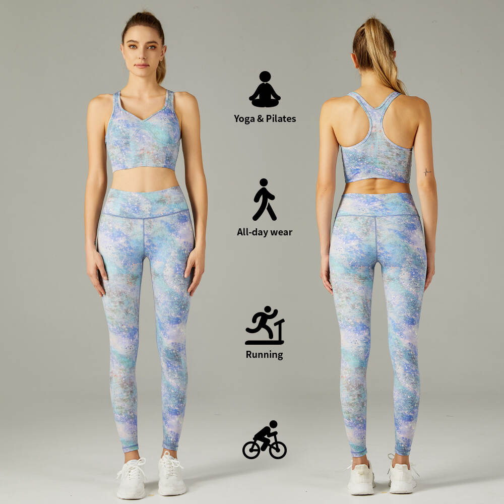 Printed Yoga Wear Set Sports Bra High Waist Leggings Custom Logo