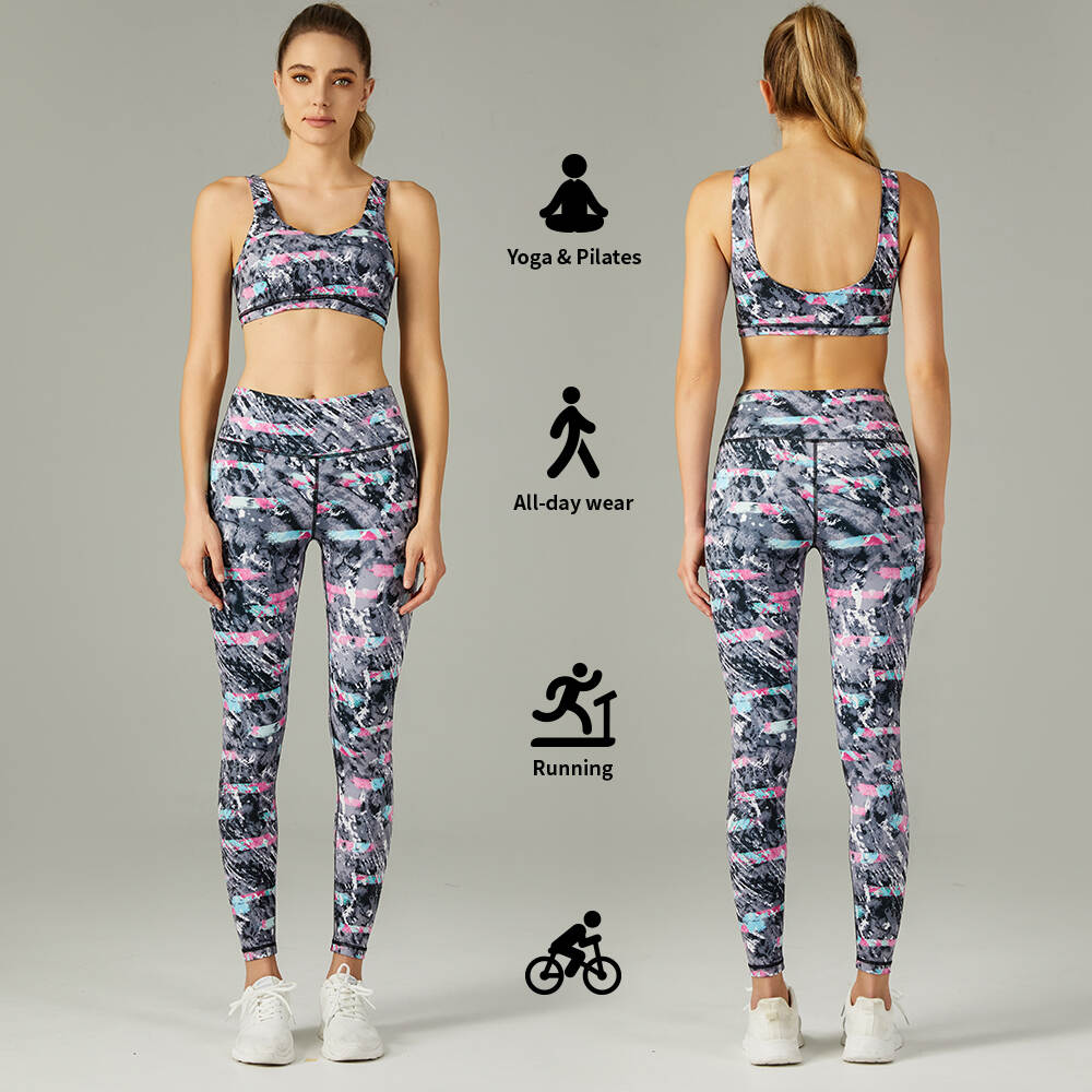 Printed Yoga Wear Set Sports Bra High Waist Leggings Custom Logo