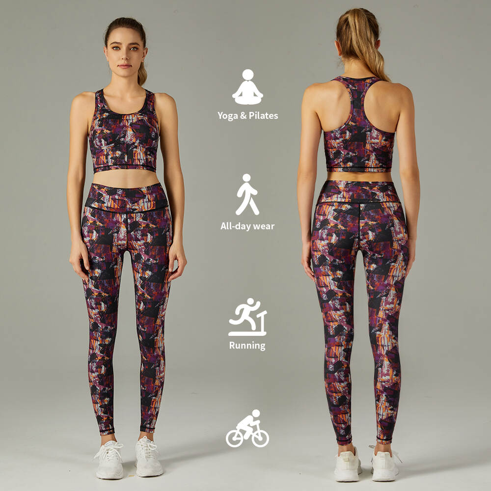 Printed Yoga Wear Set Sports Bra High Waist Leggings Custom Logo