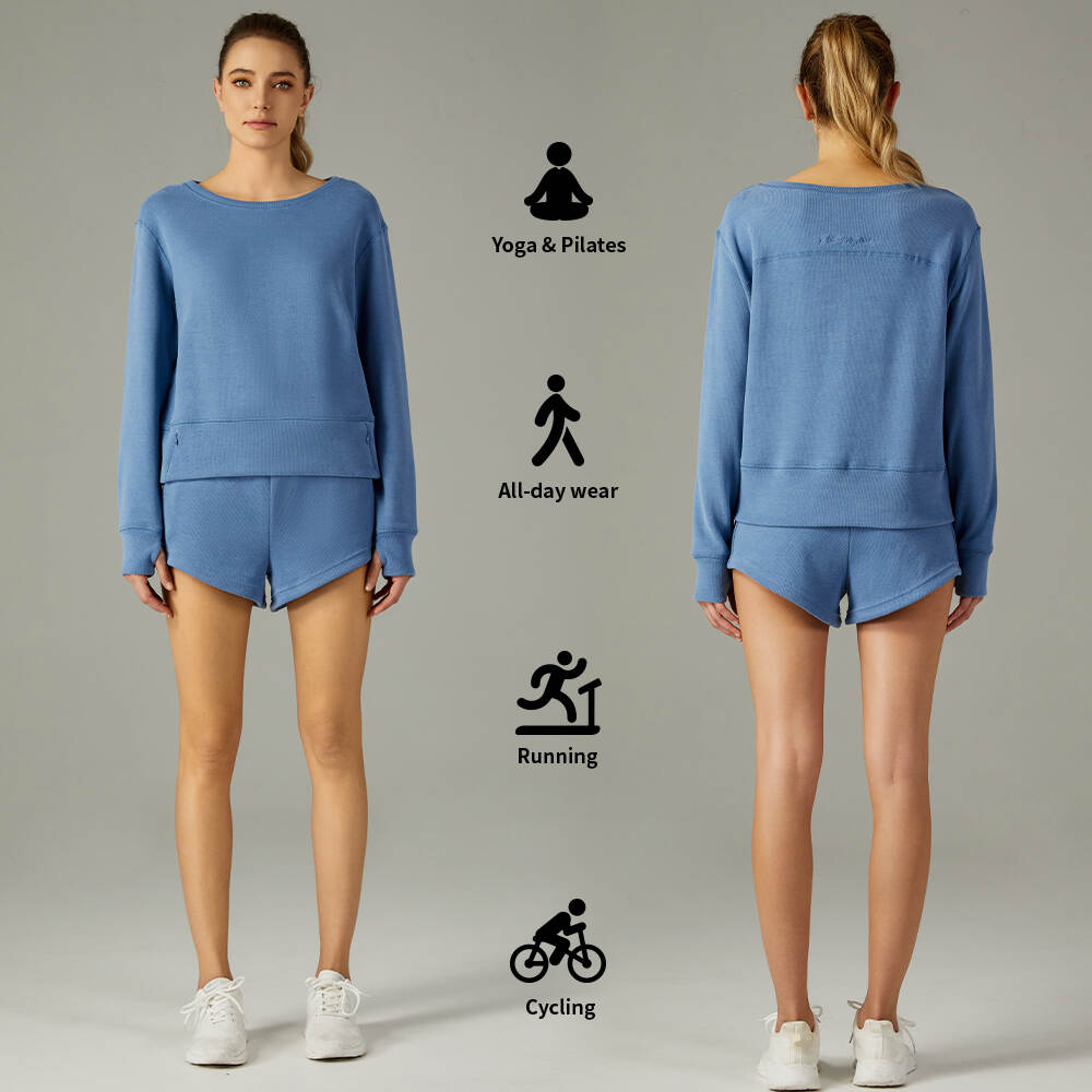 Women Yogawear Activewear Sportswear Long sleeve Shirt and Shorts Custom Logo