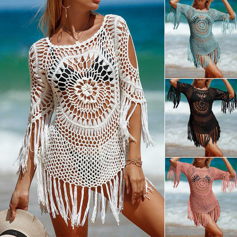 Women's Cover Up White Crochet Hollow Out Swimsuit Sun Protection Beach Cover Up Dress