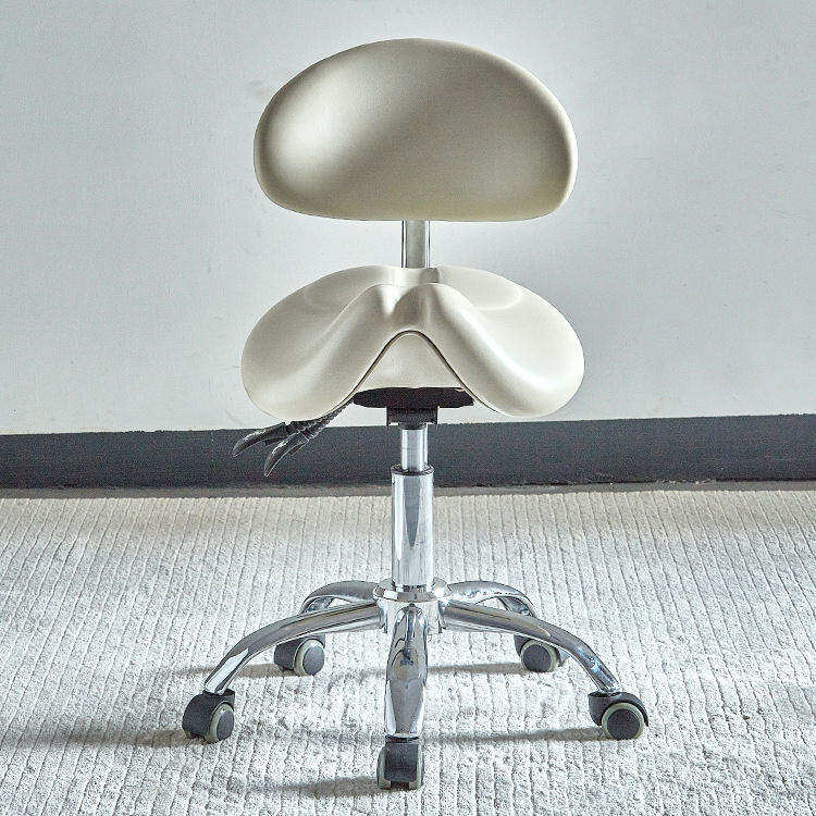 Wholesale Factory Directly PU Leather Adjustable Saddle Stool Rolling Chair white Seat with Comfortable Back Support