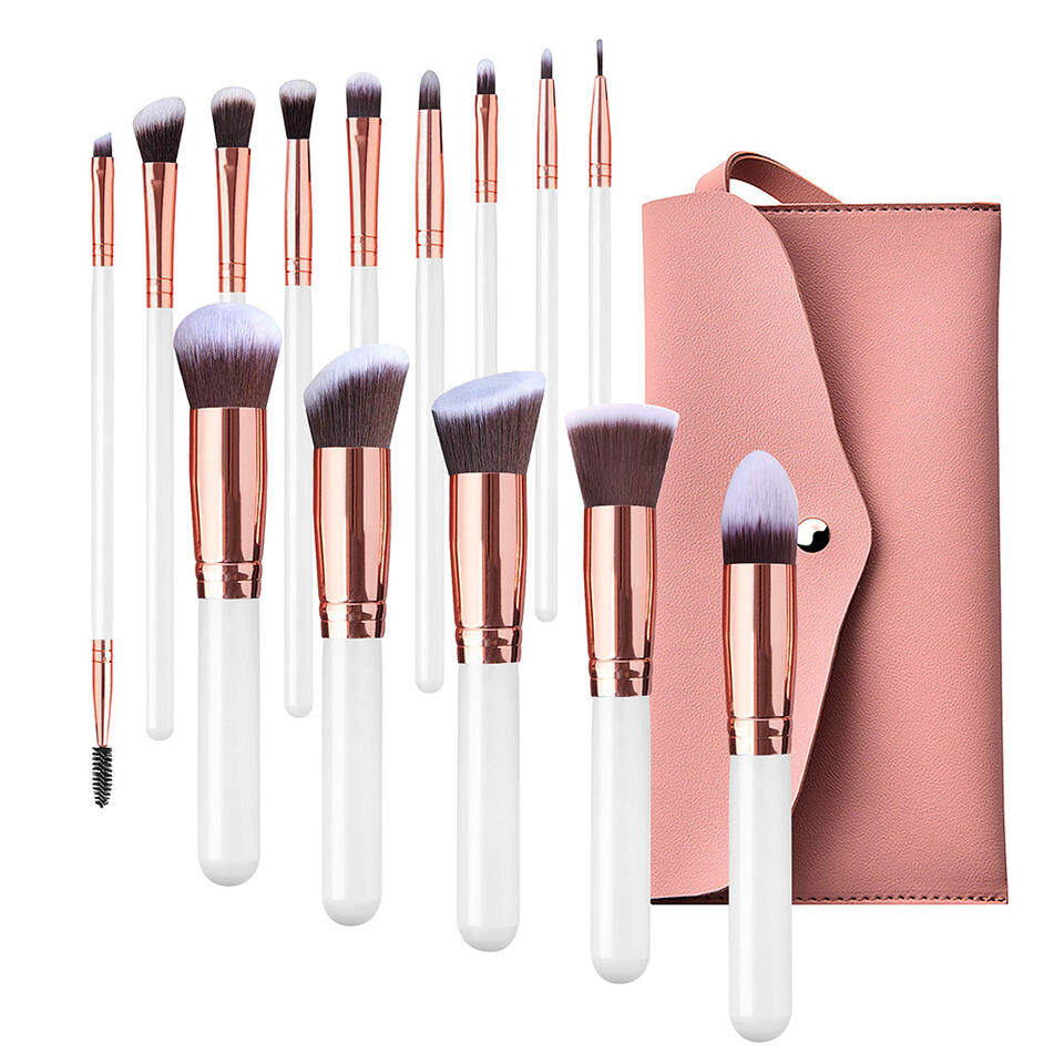 High Quality 14 PCS Luxury White Wooden Handle Makeup Brush Set with Delicate Cosmetic Bag