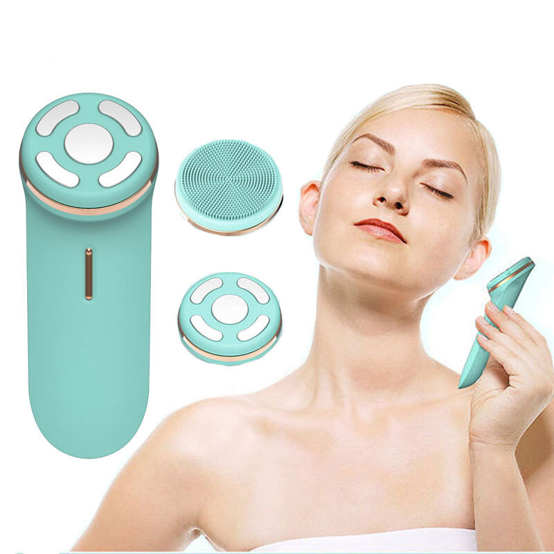 2 in 1 Home Use RF Beauty Instrument Skin-friendly Multifunctional Silicone Mini Silicone Vibration Facial Cleaning Brush
