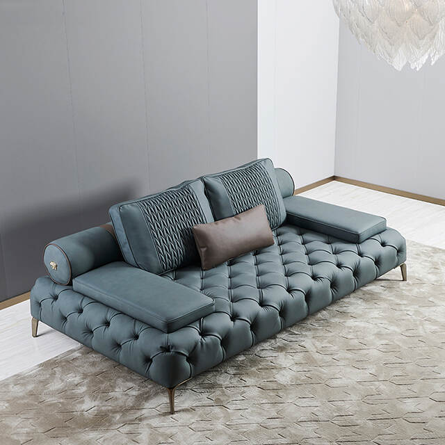 Italian minimalist light luxury leather sofa