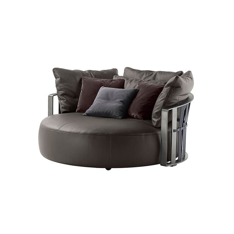 Italian light luxury circular sofa chair stainless steel creative fashion circular rotating single leather sofa