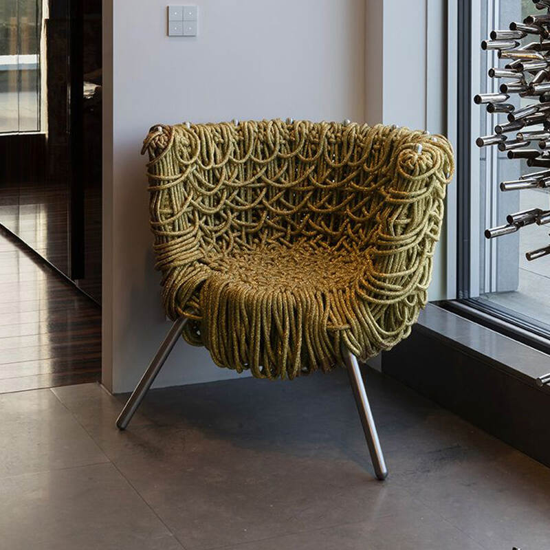 bird's nest design armchair stainless steel frame hemp rope woven leisure chair