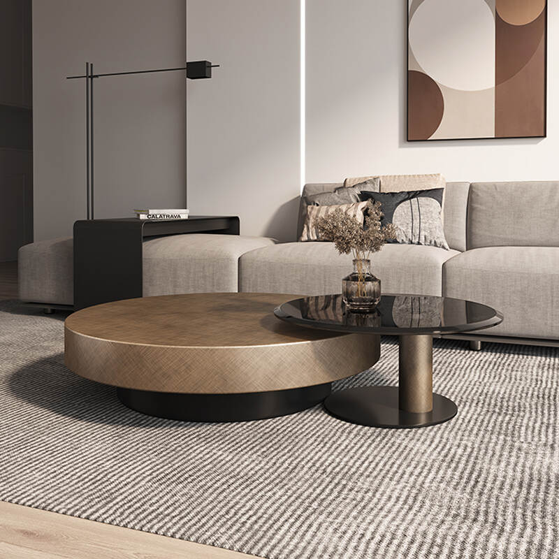 Luxury Big Stainless Steel+Small Tempered Glass Coffee Table Set