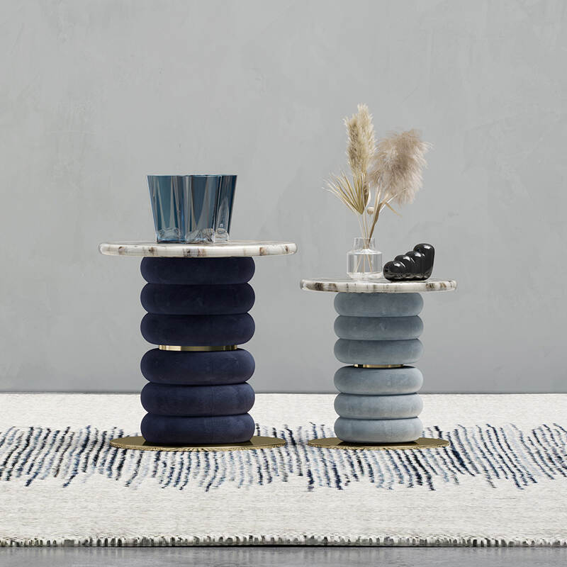 Modern light luxury design creative marble metal ring lint covered leg marble coffee table