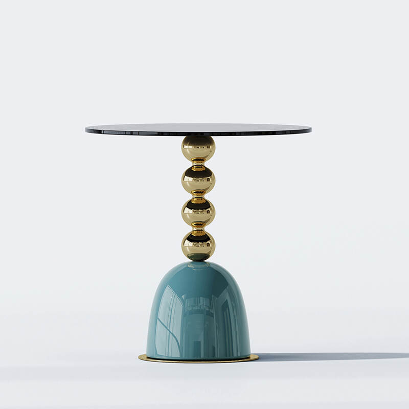 modern new design metal steel pins spheres side coffee table living room furniture gold and glass corner table