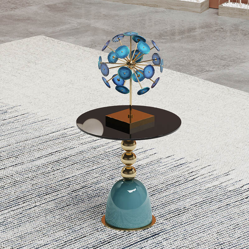 modern new design metal steel pins spheres side coffee table living room furniture gold and glass corner table