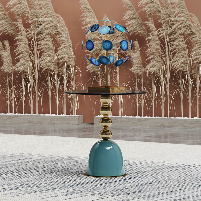 modern new design metal steel pins spheres side coffee table living room furniture gold and glass corner table
