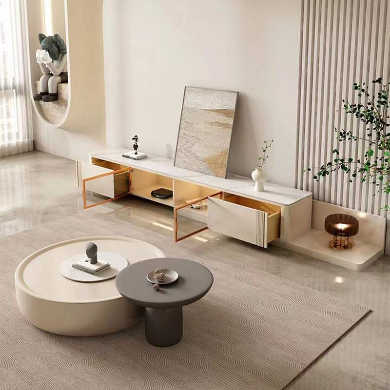 Two Size White modern Living Room Furniture Round Coffee Table Set