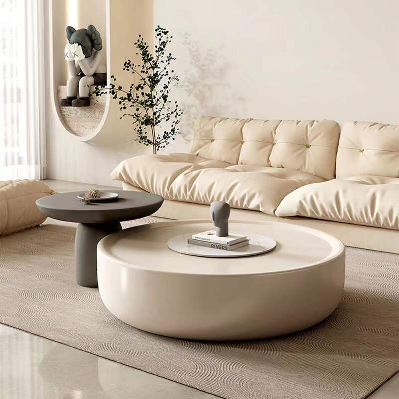 Two Size White modern Living Room Furniture Round Coffee Table Set