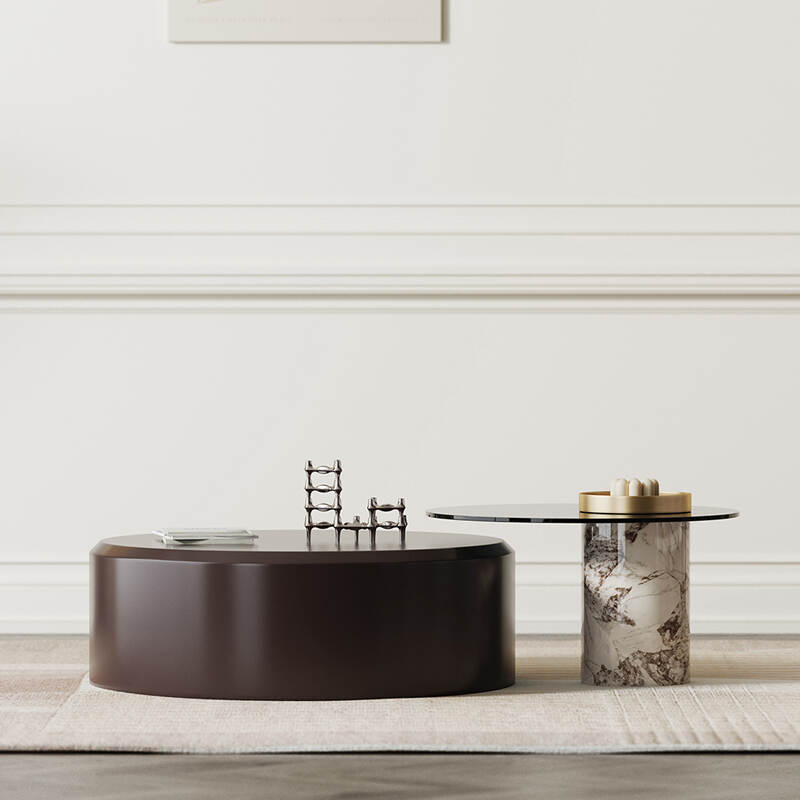 Minimalist Round Combination Living Room Home  Modern Style Glass Coffee Table