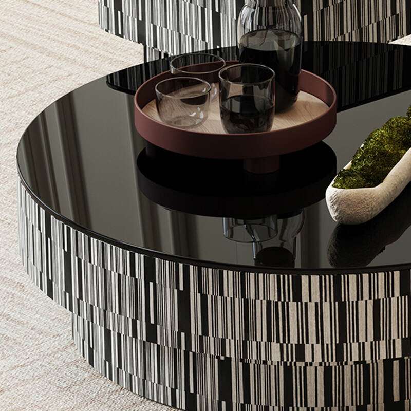 Italian minimalist black and white round coffee table square glass French side table for living room
