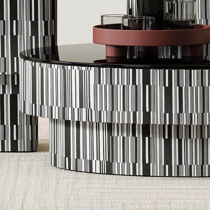 Italian minimalist black and white round coffee table square glass French side table for living room