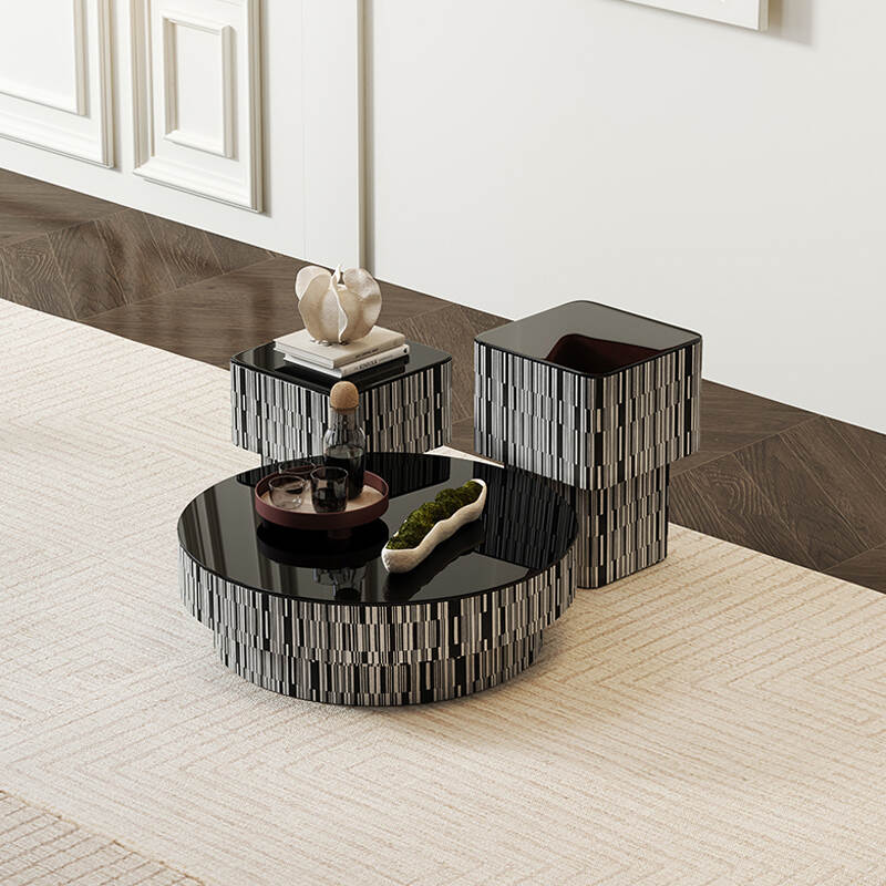 Italian minimalist black and white round coffee table square glass French side table for living room