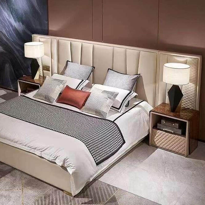 High End Luxury Designer Quilted Italian Bed With Wide Headboard