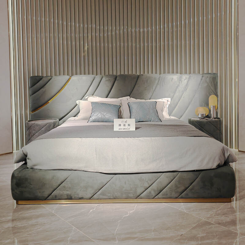 modern luxury gray color up-holstered king size bed