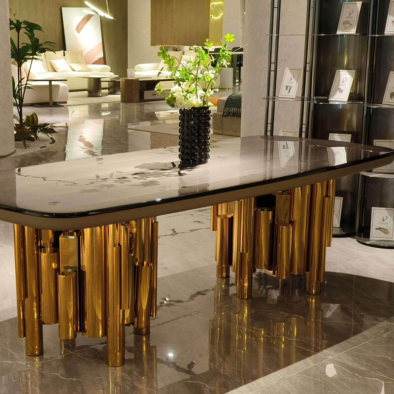 Luxurious Gold Stainless Steel Luxury Large Dining Table Modern