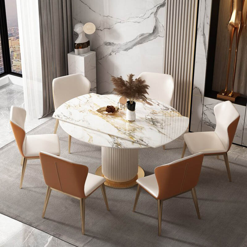 Light luxury slate telescopic foldable dining table multi-functional rotating Italian-style dining table