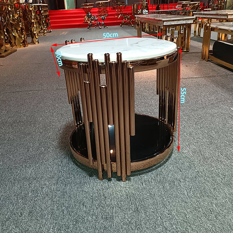 Hindi kinakalawang na asero side table puting marmol round end table kontemporaryong springlegroupfurniture