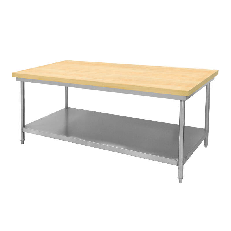 Stainless Steel Double-layer Wooden Top Workbench