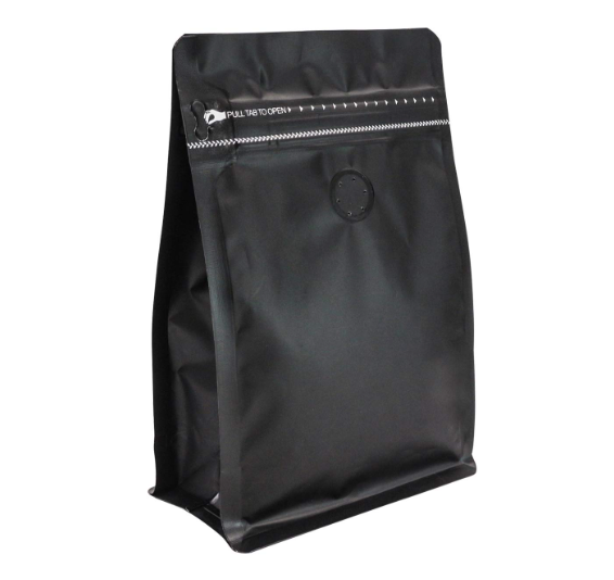 500g coffee stand up flat bottom pouch with pocket zipper