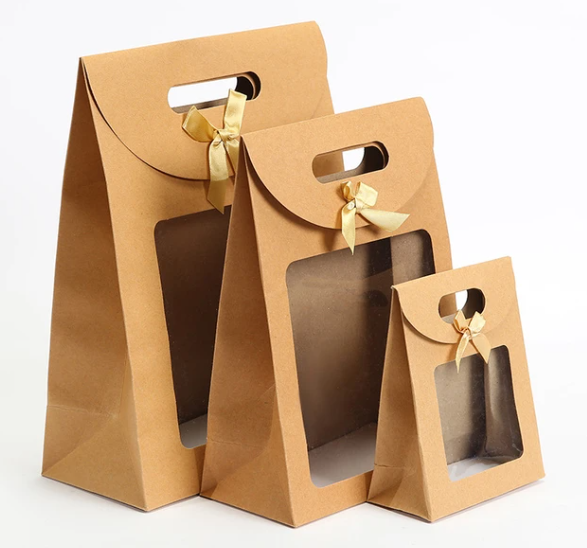 Custom white kraft paper shopping bags