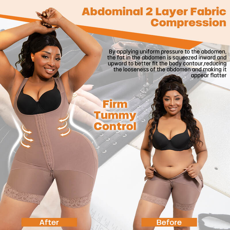 Brown Stage I compression suit, medical steel boning shapewear, post-lipo glute enhancement