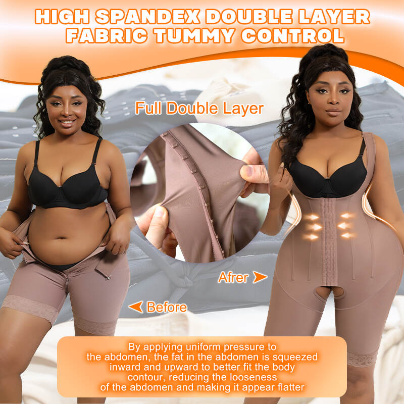 Brown post-operative bodysuit;Compression wear with steel bones;Customizable post-surgical garment
