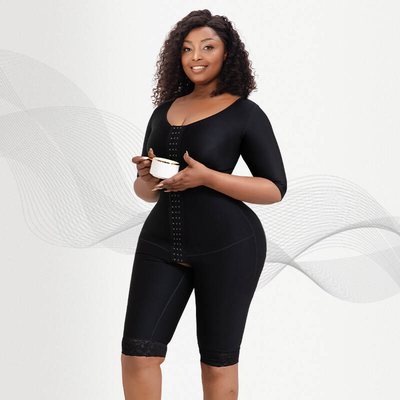 Long-Leg Post-Lipo shapewear | 3/4 Sleeve Arm Shaping + Molded Bra for Full-Body Recovery