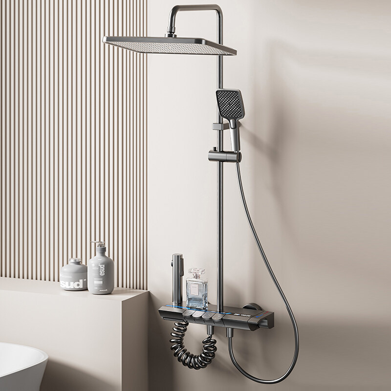 Modern Pressure Spray Bathroom Mixer with Piano Key and Digital Display