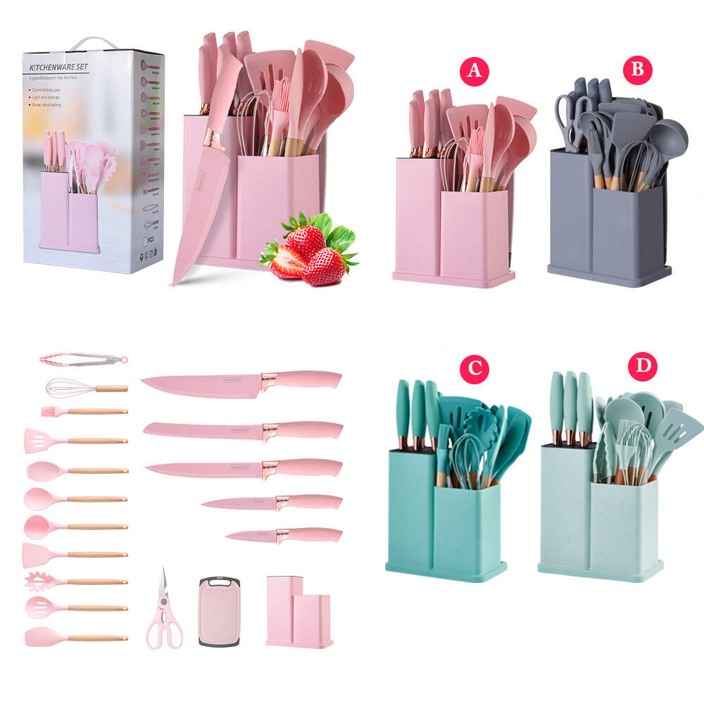 19-piece kitchenware set knife silicone combination kitchenware 19-piece twin-tube wheat straw silicone kitchenware Gift set kni