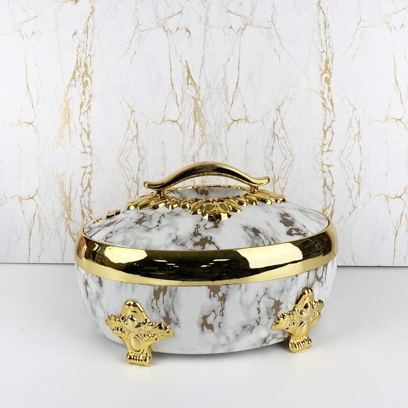 2024 New Color White Marble/Chinese Style Stainless Steel Luxury Insulated Casserole Food Serving Hot Pot Food Warmer 6L