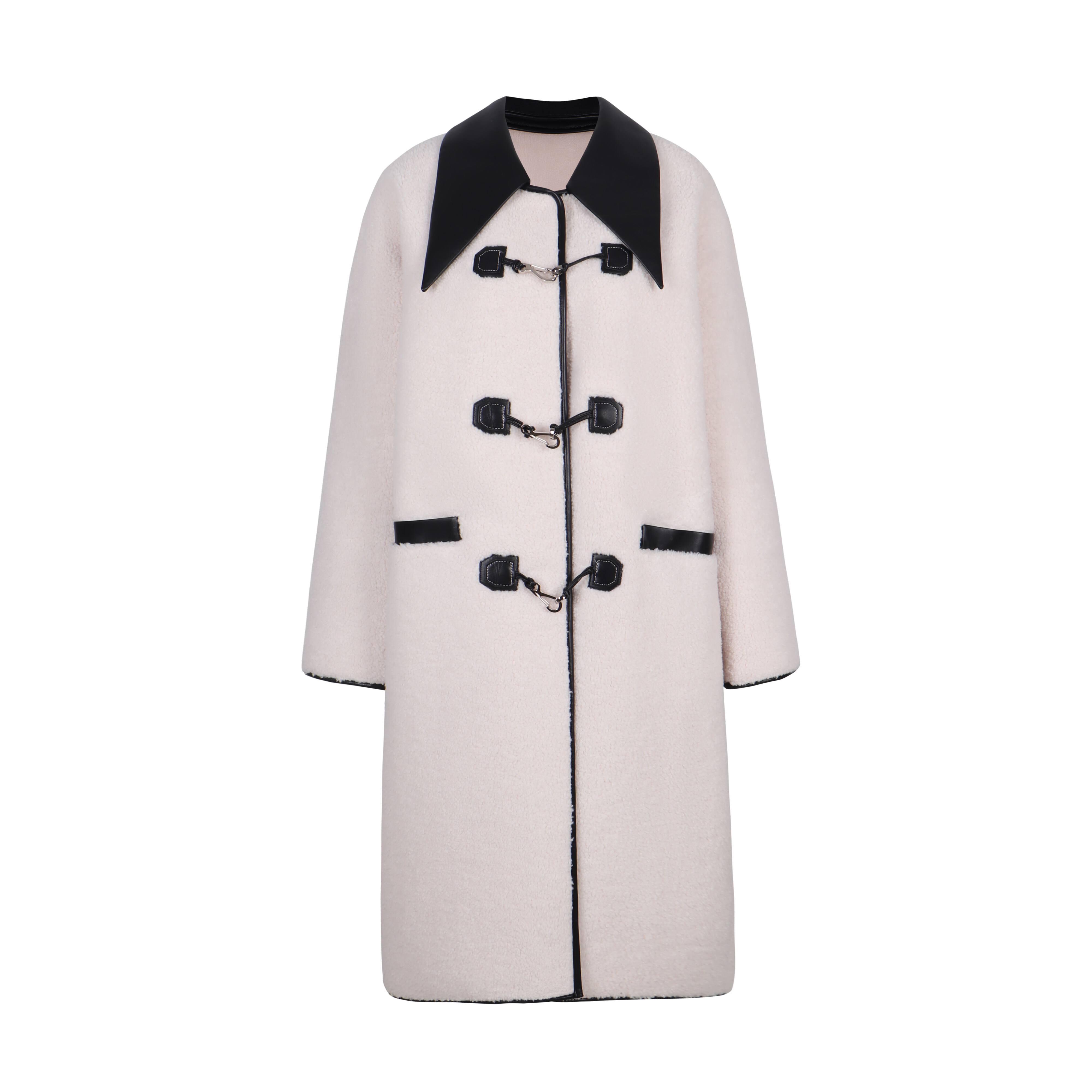 Winter women's coat with soft texture. Winter coat with retro short coat and faux fur coat