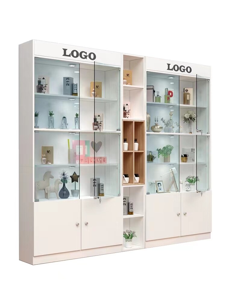 China wooden glass display cosmetic showcase