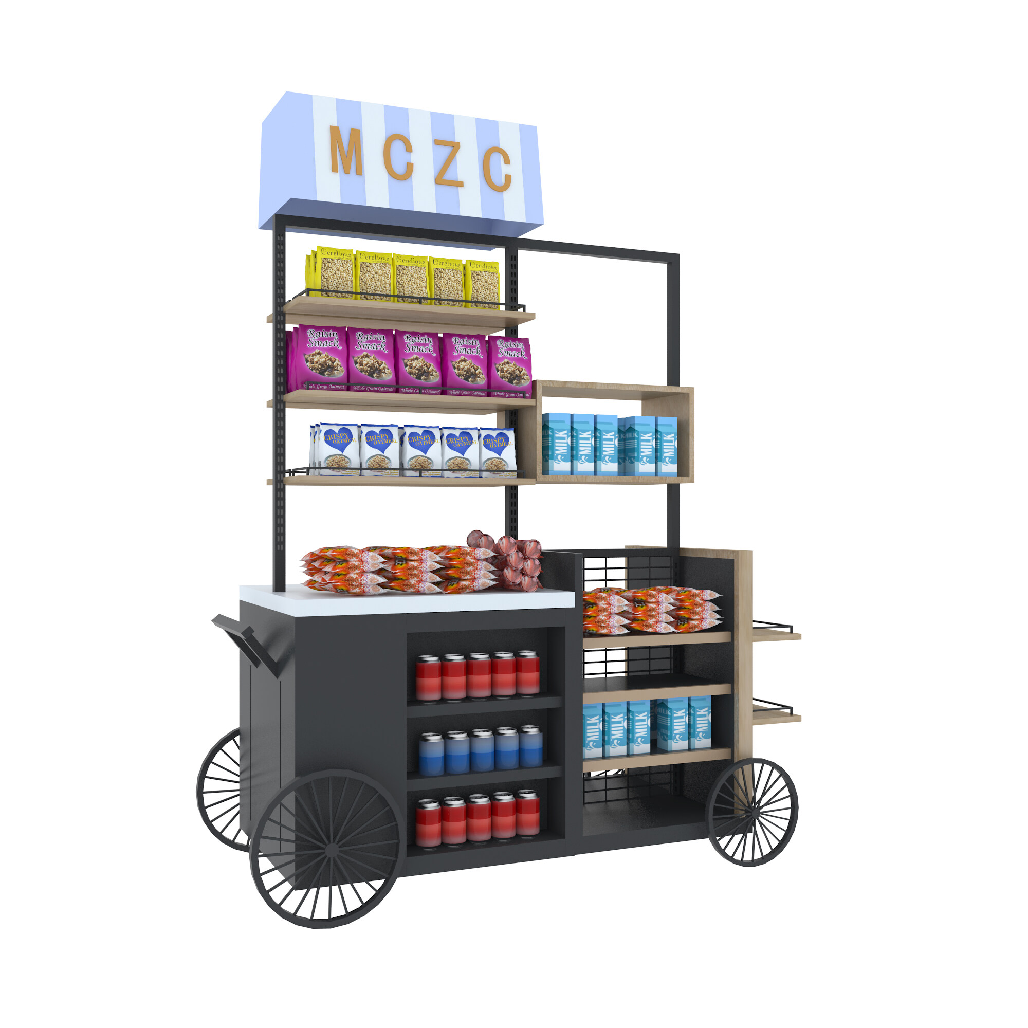 Wooden Display Cart With Wheels