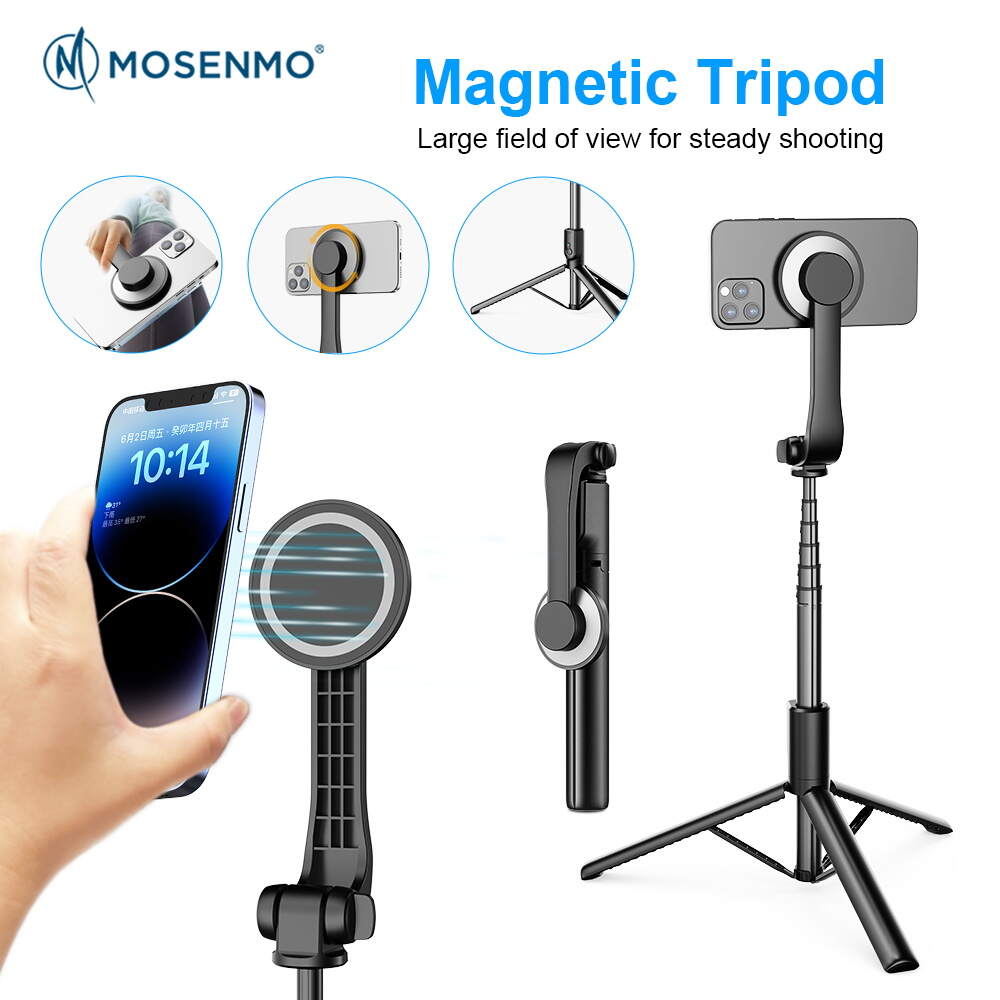 MOSENMO Mag-TH 1.2m All-in-One Magnetic Function Selfie Stick Tripod with Bluetooth Remote