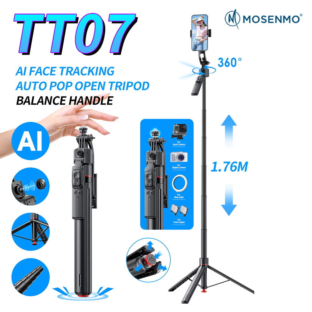 MOSENMO TT07 1.76m AI Face Tracking Auto Pop Open Tripod with 1/4" Interface Mount