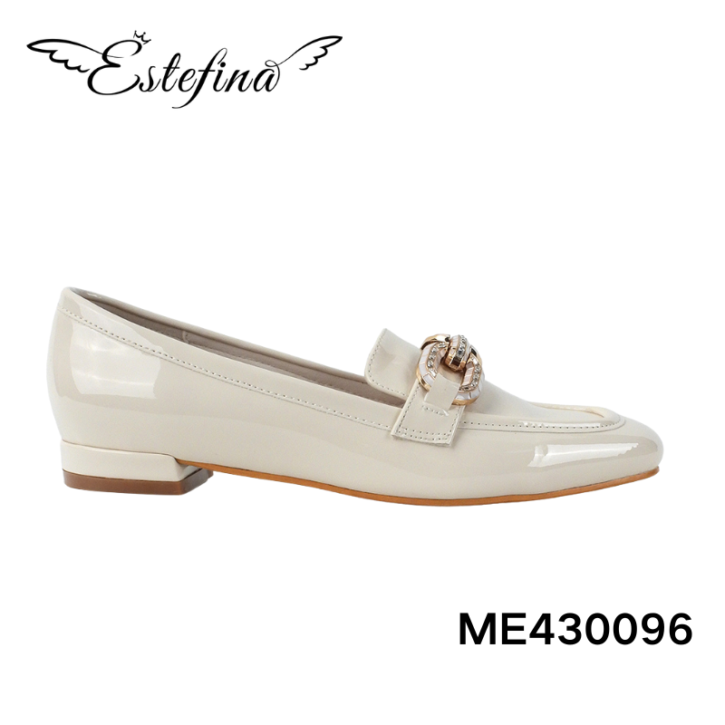 Estefina White Simple Elegant Metal Buckle Chunky Heeled Loafers