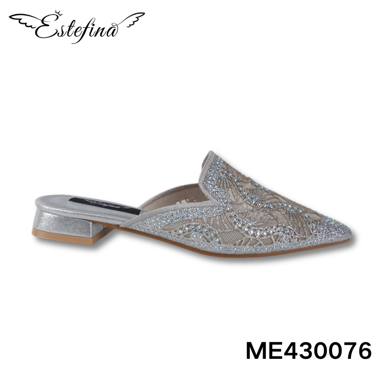 Estefina Fashion Lace Sparkling Rhinestone Chunky Heels