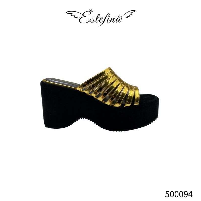 Estefina fashionable metallic color line luxury wedge shoes