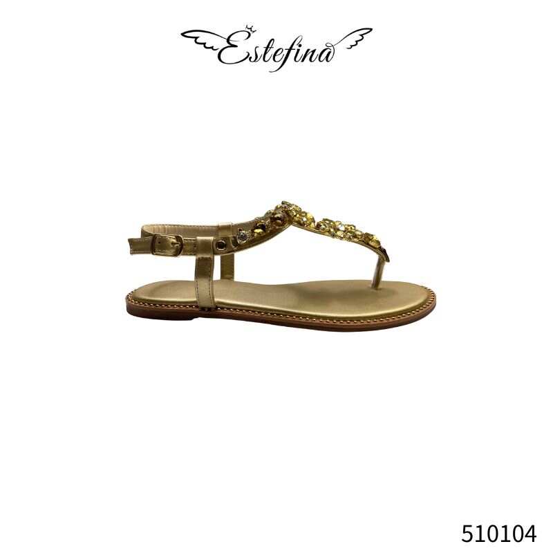Estefina luxurious metallic leather rivet split-toe sandals