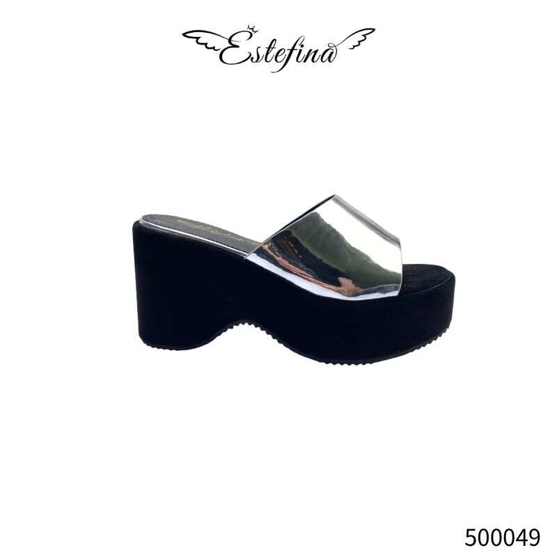 Estefina fashionable metallic mirror slope wedge shoes